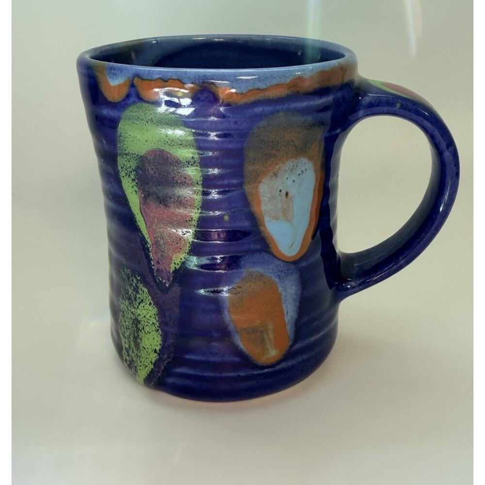 D. Lasser Art Pottery Handmade Ceramic Mug Galaxy Blue Mug Signed Colorful 15oz‎